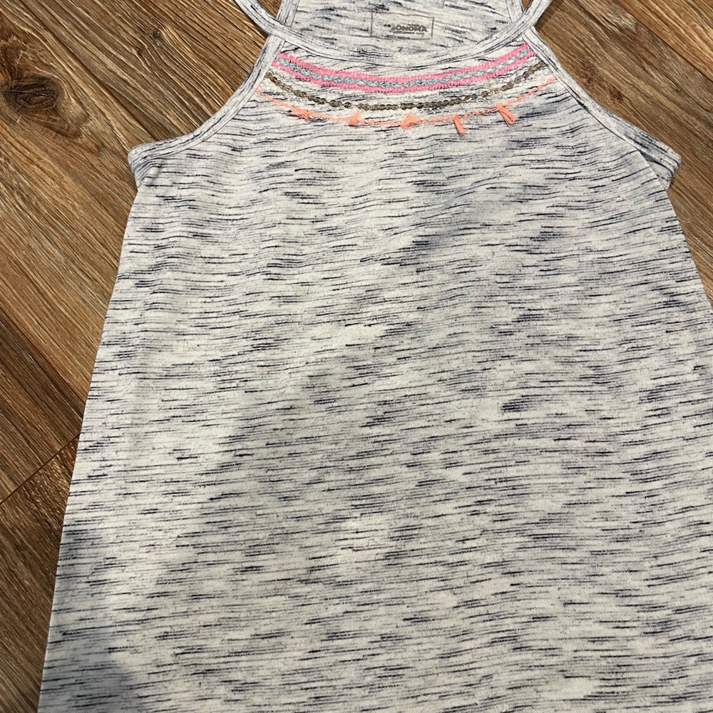 Sonoma Heathered Gray Top with Pink and Teal Accents
